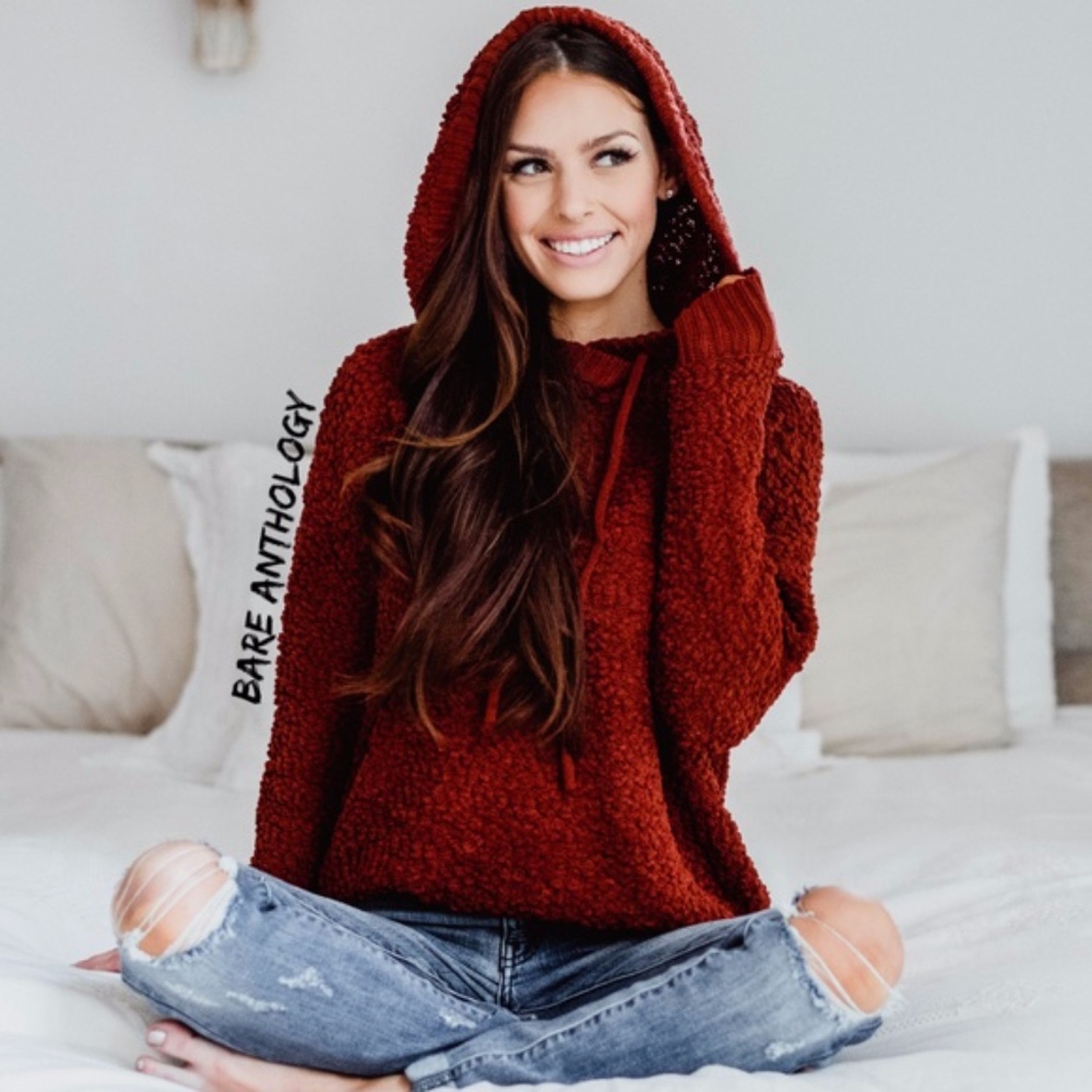 Boho Popcorn oversized hoodie Sweater Top Red